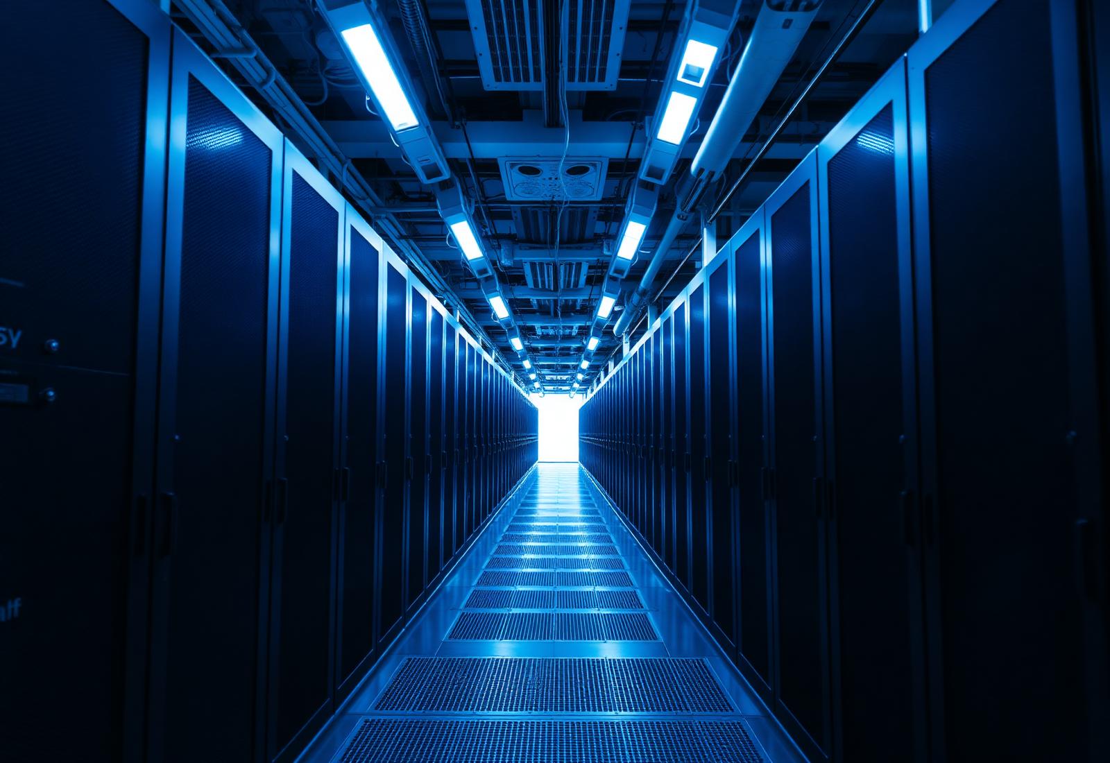 Interior of a modern data center hot aisle.